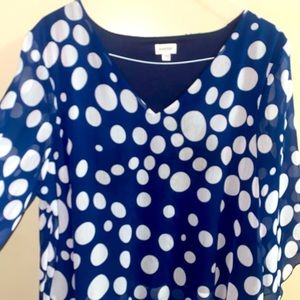 Avenue blue and white polka dot blouse. Pristine condition